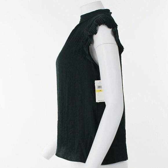 1. STATE Womens Green Pleated Flutter Mock Top - Picture 3 of 5